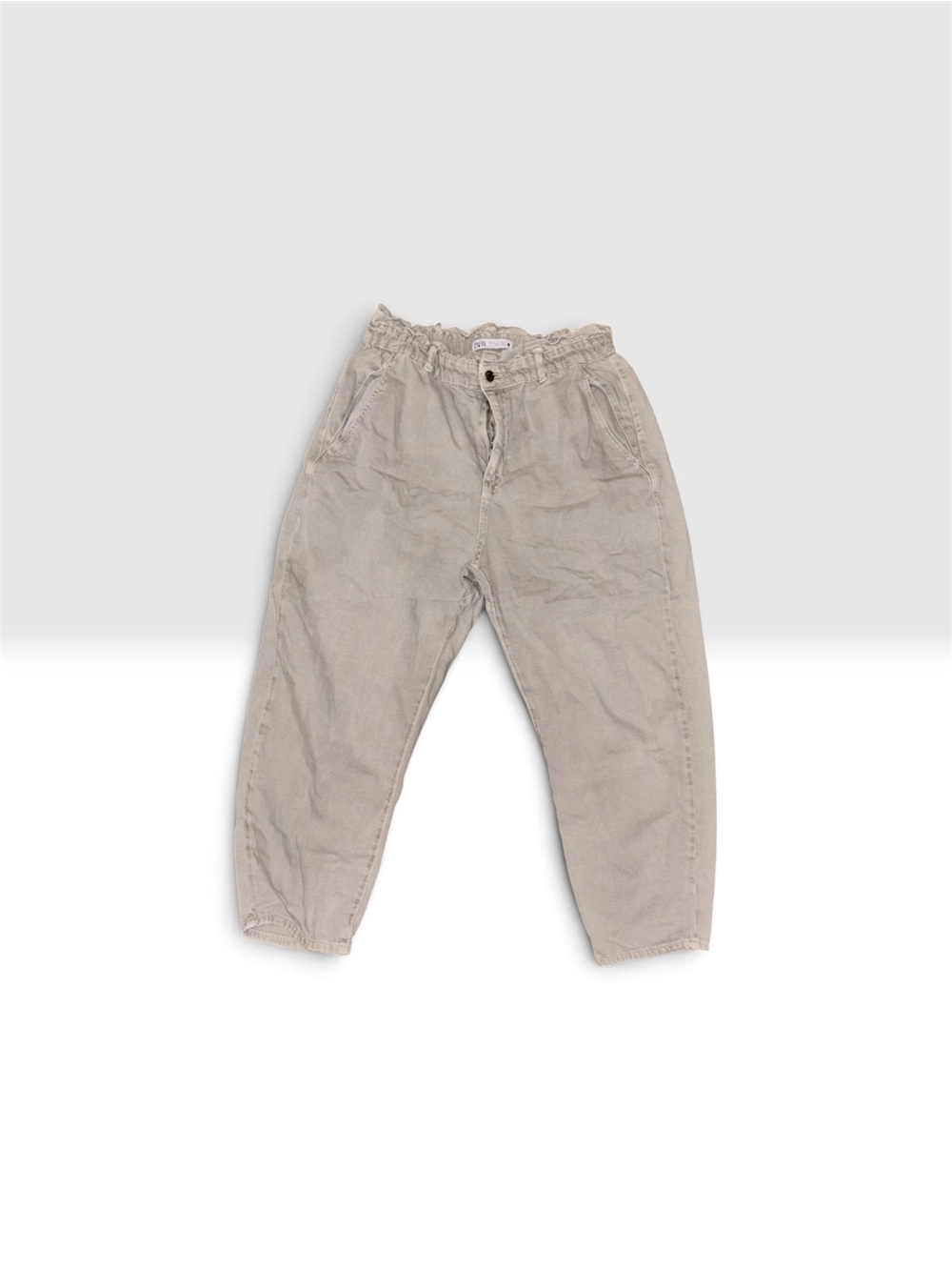 Zara Cream Elastic-Waist Casual Pants